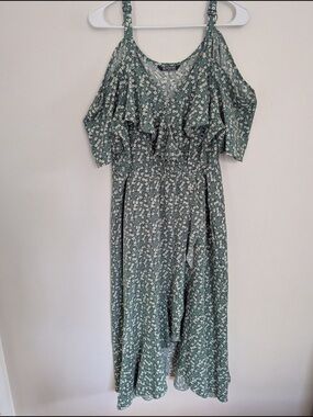 Cold Shoulder Floral Maxi Dress in Sage Green - Brand Unknown